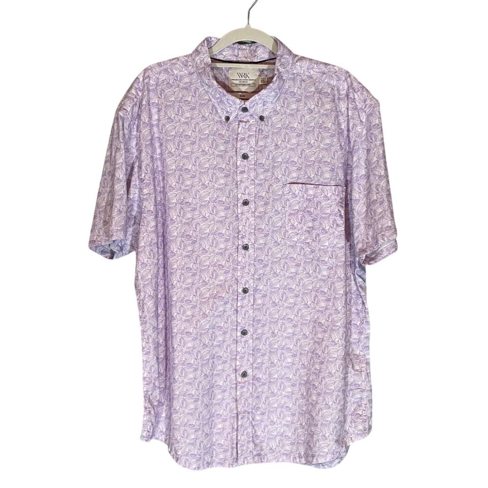 WRK Mens XXL/T Slim Fit Short Sleeve Button Down Purple Floral Cotton Preppy
